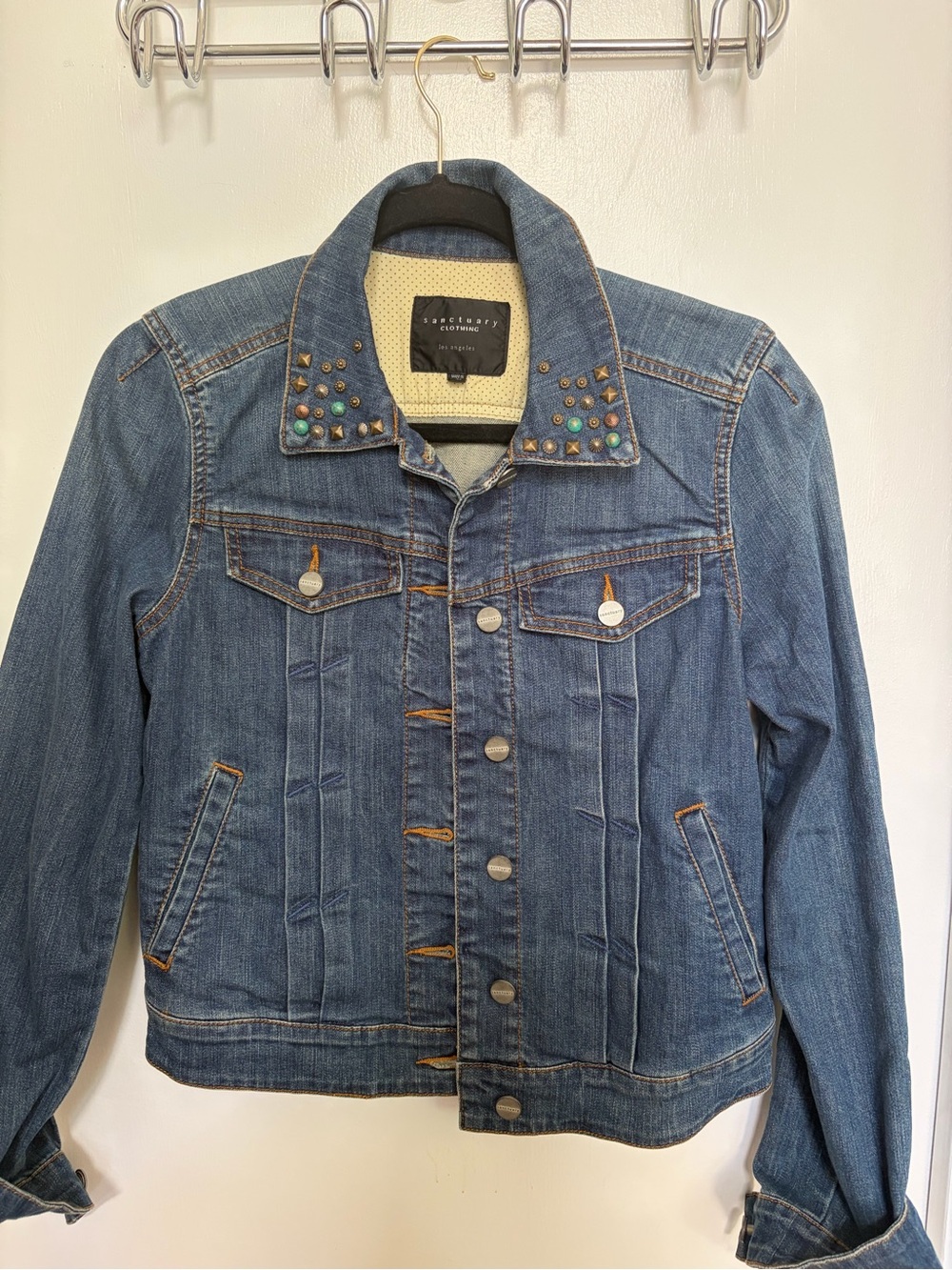 Sanctuary Blue Denim Jacket with Studded Collar